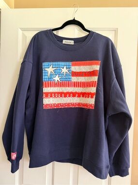 Navy Crewneck Sweatshirt with Flag Patch